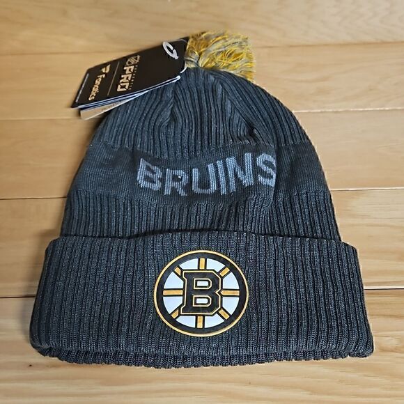 Boston Bruins Home Ice Winter Beanie Pom Cuff Cap Knit Hat Grey Black Yellow - Picture 1 of 7